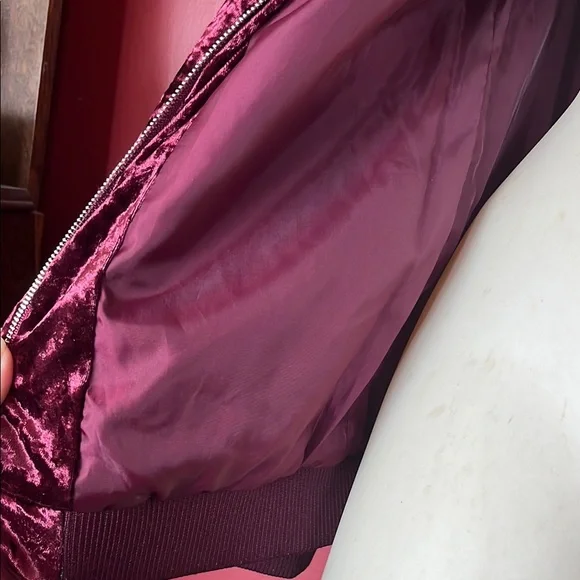 Like new Red Velvet Bomber Jacket with Ribbed Details - Picture 9 of 13